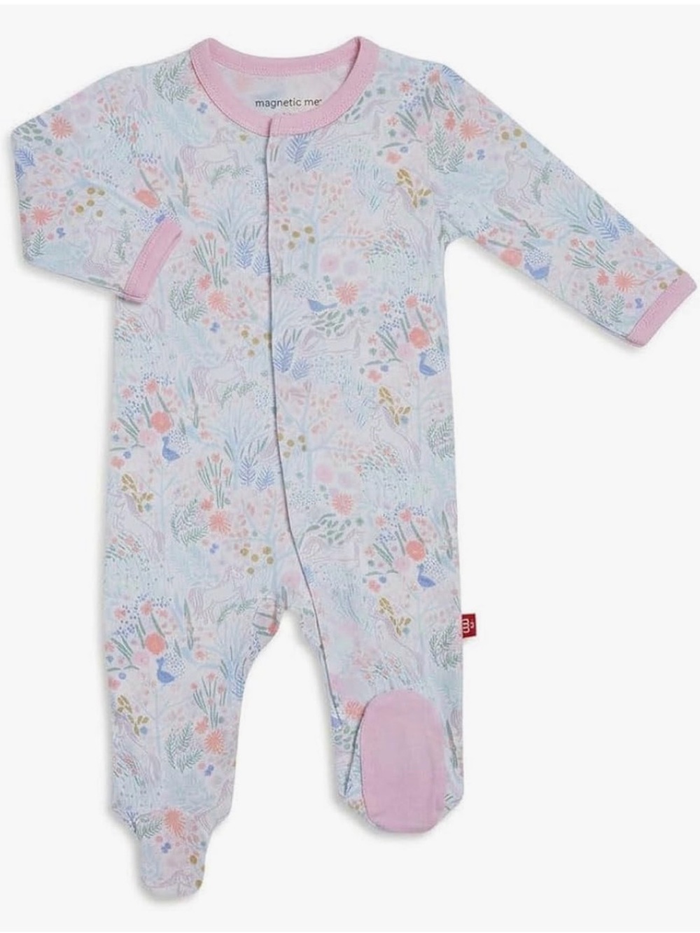 Magnetic Me Pastel Floral Footed One-Piece in Pink Trim